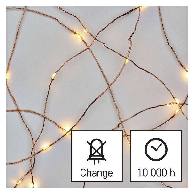 Vánoční osvětlení EMOS 20 LED nano řetěz, 1,9 m, 2x AA, vnitřní, teplá bílá, časovač