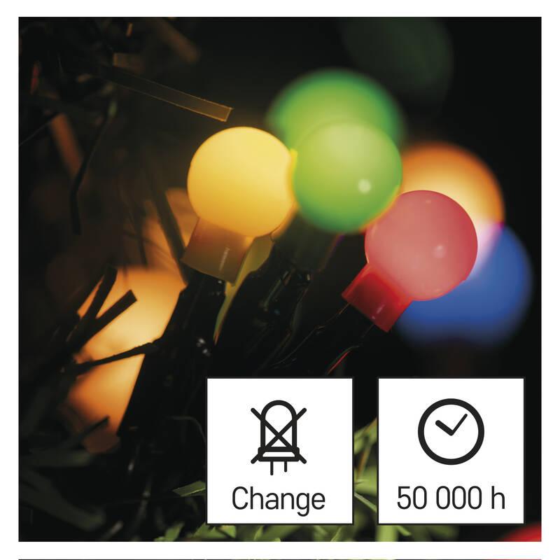 Vánoční osvětlení EMOS 200 LED cherry řetěz - kuličky, 20 m, venkovní i vnitřní, multicolor, časovač