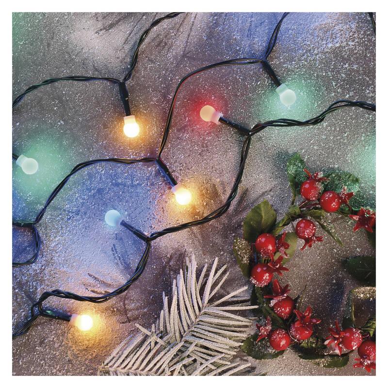 Vánoční osvětlení EMOS 200 LED cherry řetěz - kuličky, 20 m, venkovní i vnitřní, multicolor, časovač