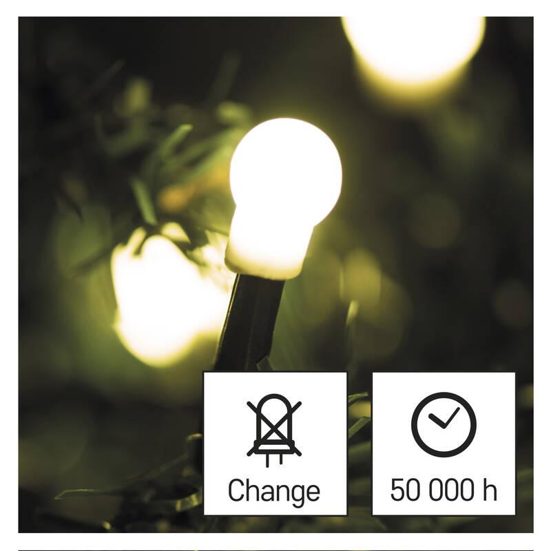 Vánoční osvětlení EMOS 200 LED cherry řetěz - kuličky, 20 m, venkovní i vnitřní, teplá bílá, časovač