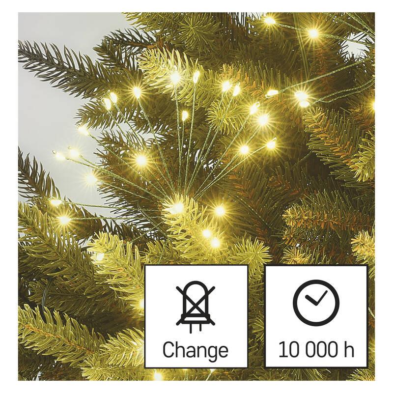 Vánoční osvětlení EMOS 300 LED řetěz - svítící trsy, nano, 5,2 m, vnitřní, teplá bílá, časovač
