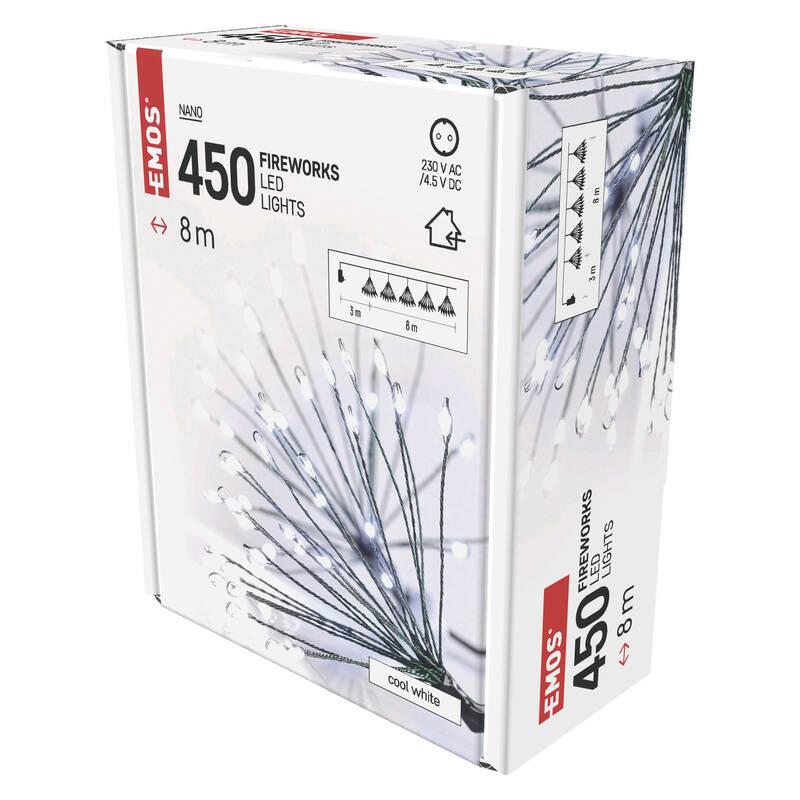 Vánoční osvětlení EMOS 450 LED řetěz - svítící trsy, nano, 8 m, vnitřní, studená bílá, časovač