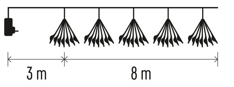 Vánoční osvětlení EMOS 450 LED řetěz - svítící trsy, nano, 8 m, vnitřní, studená bílá, časovač