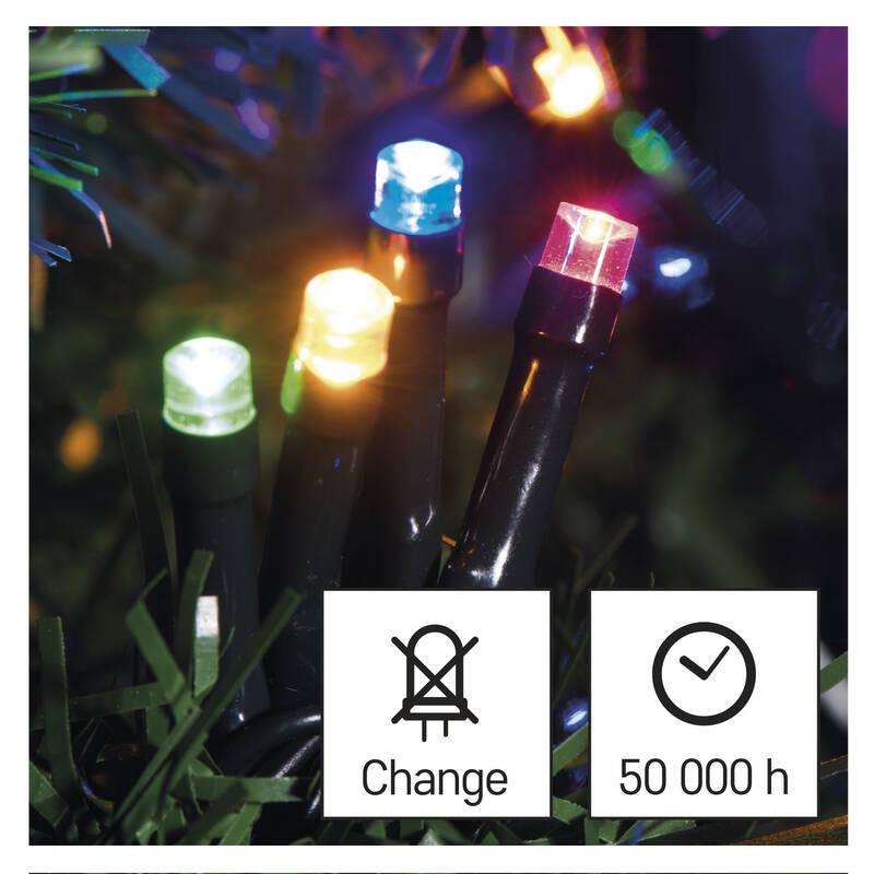 Vánoční osvětlení EMOS 80 LED řetěz, 8 m, venkovní i vnitřní, multicolor, časovač