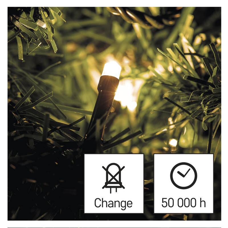 Vánoční osvětlení EMOS 80 LED řetěz, 8 m, venkovní i vnitřní, teplá bílá, časovač