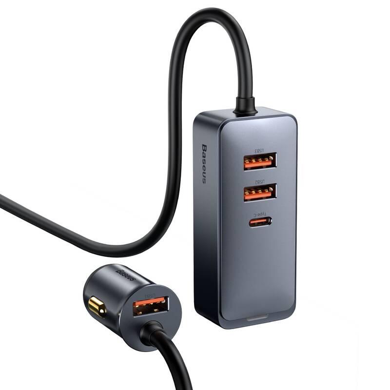 Adaptér do auta Baseus 3x USB, 1x USB-C 120W, s prodlužovacím kabelem 1,5 m šedý, Adaptér, do, auta, Baseus, 3x, USB, 1x, USB-C, 120W, s, prodlužovacím, kabelem, 1,5, m, šedý