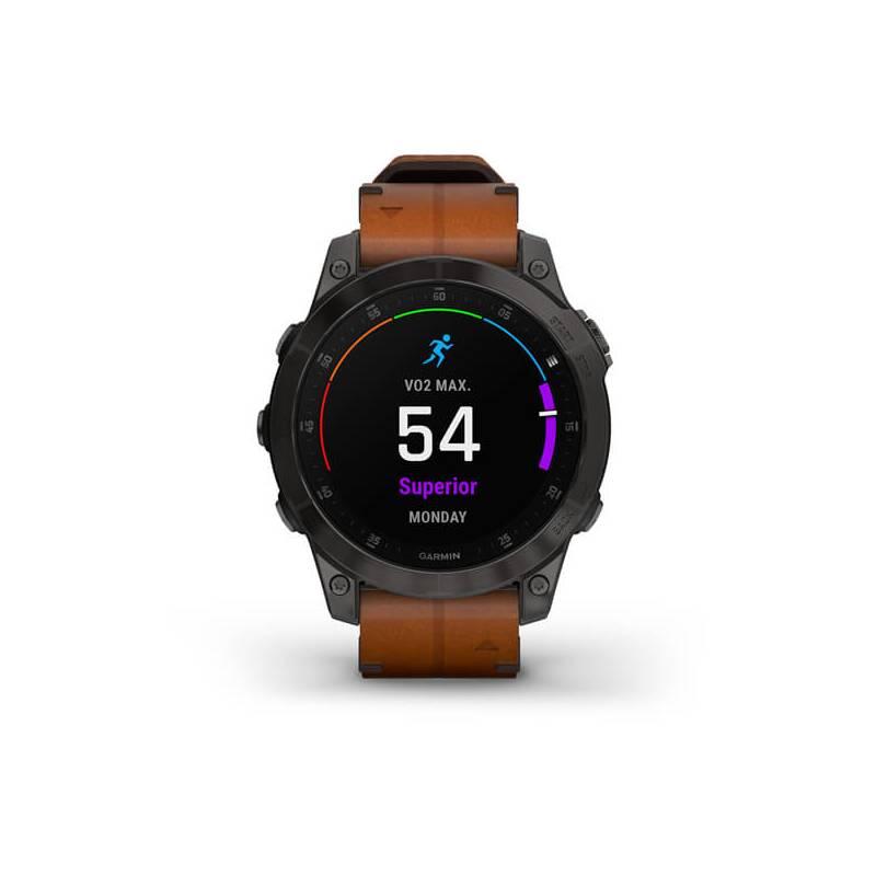 GPS hodinky Garmin epix PRO Sapphire Style - Titan Black Brown Leather Band