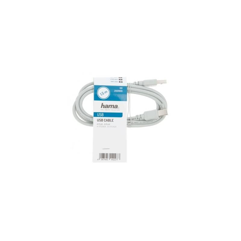 Kabel Hama USB 2.0 typ A-B, 1,5 m šedý