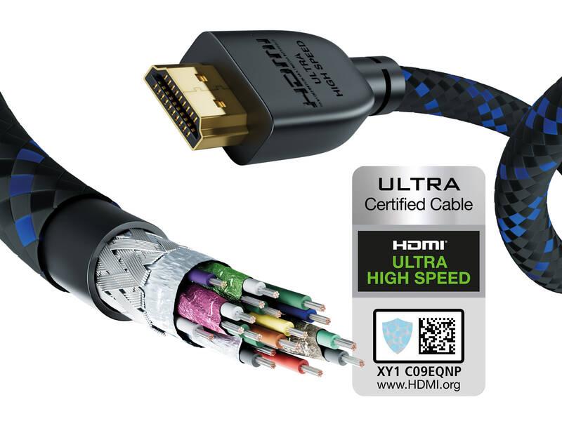 Kabel InAkustik Premium II, HDMI 2.1 Ultra High Speed, délka 2m černý modrý