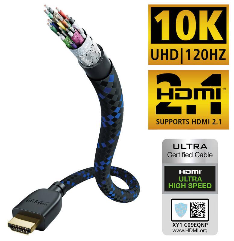 Kabel InAkustik Premium II, HDMI 2.1 Ultra High Speed, délka 3m černý modrý