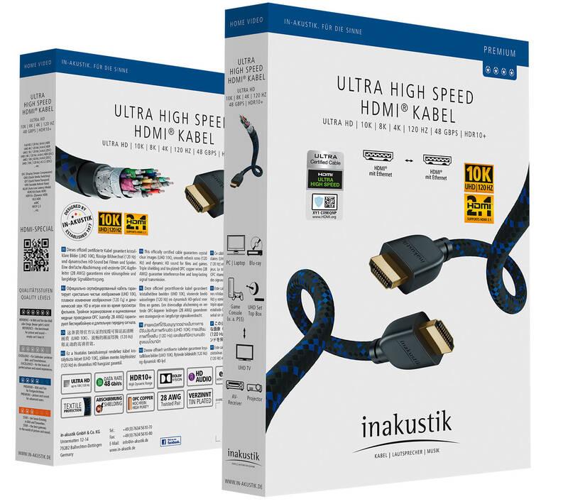 Kabel InAkustik Premium II, HDMI 2.1 Ultra High Speed, délka 3m černý modrý