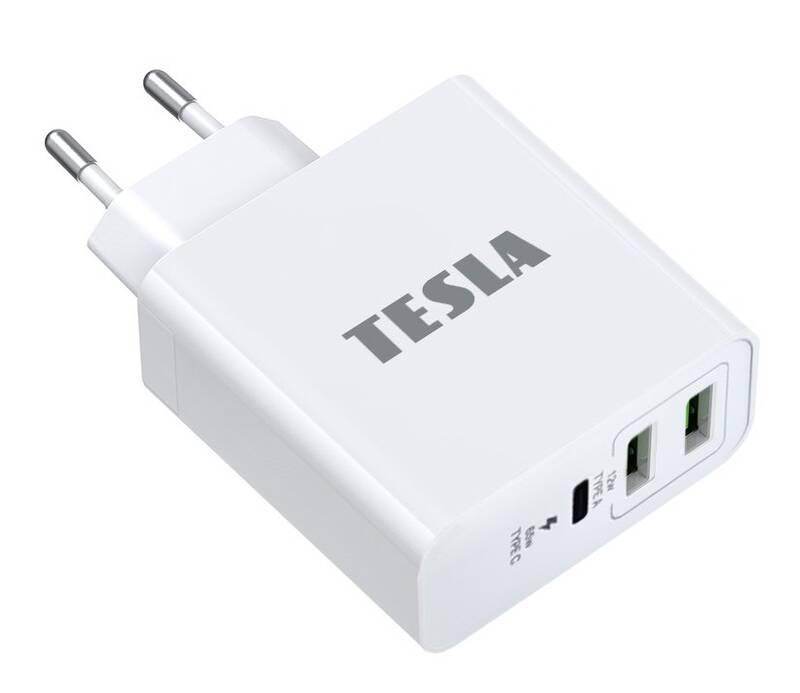 Nabíječka do sítě Tesla Device PA65, 2x USB, USB-C 65W bílá