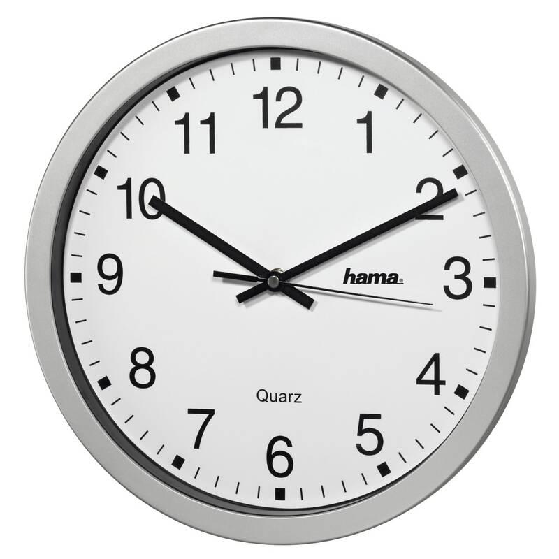 Nástěnné hodiny Hama CWA100 stříbrné bílé, Nástěnné, hodiny, Hama, CWA100, stříbrné, bílé