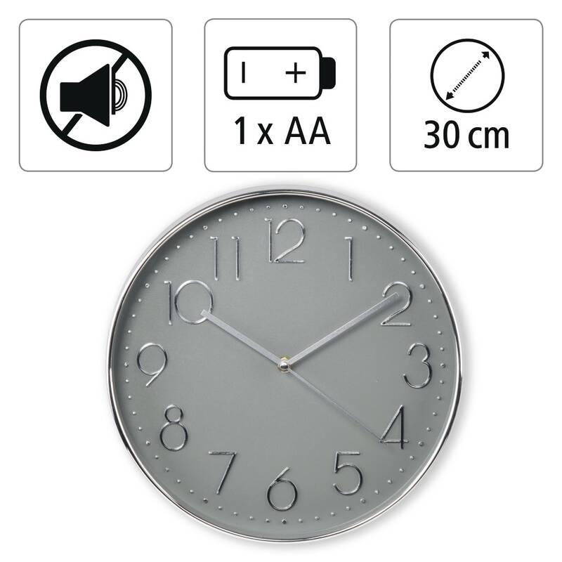 Nástěnné hodiny Hama Elegance stříbrné šedé