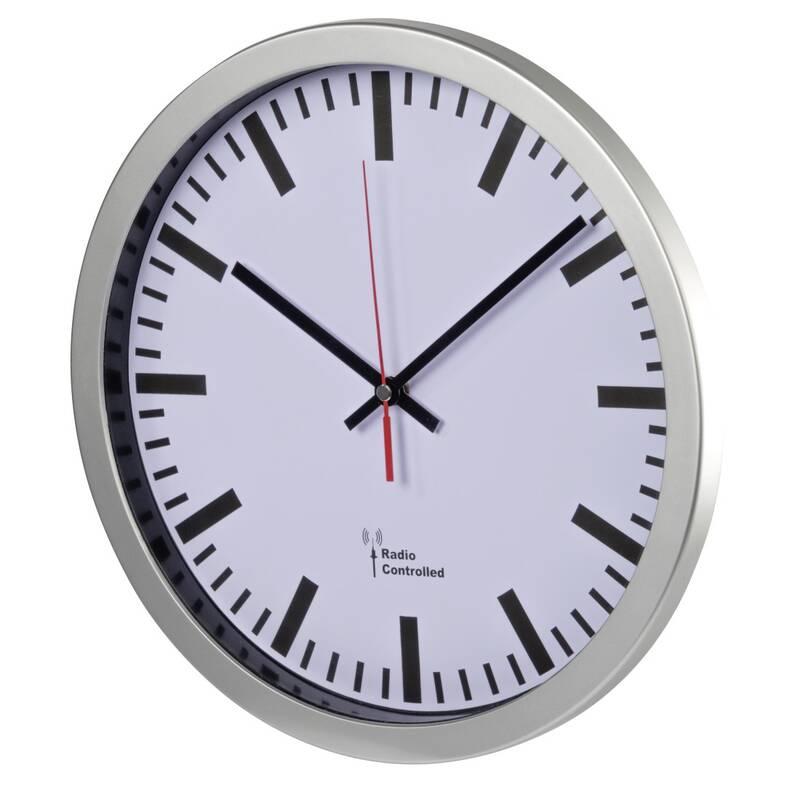 Nástěnné hodiny Hama Station stříbrné bílé