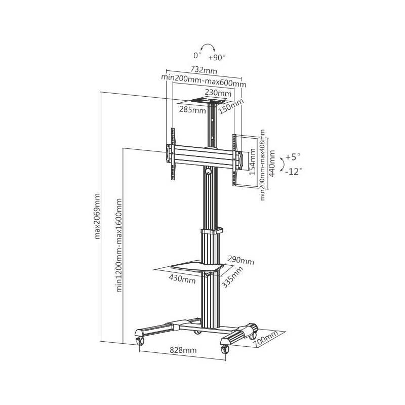 Stojan pro TV Sunne S21 pro úhlopříčky 37"-70", nosnost 50 kg černý stříbrný