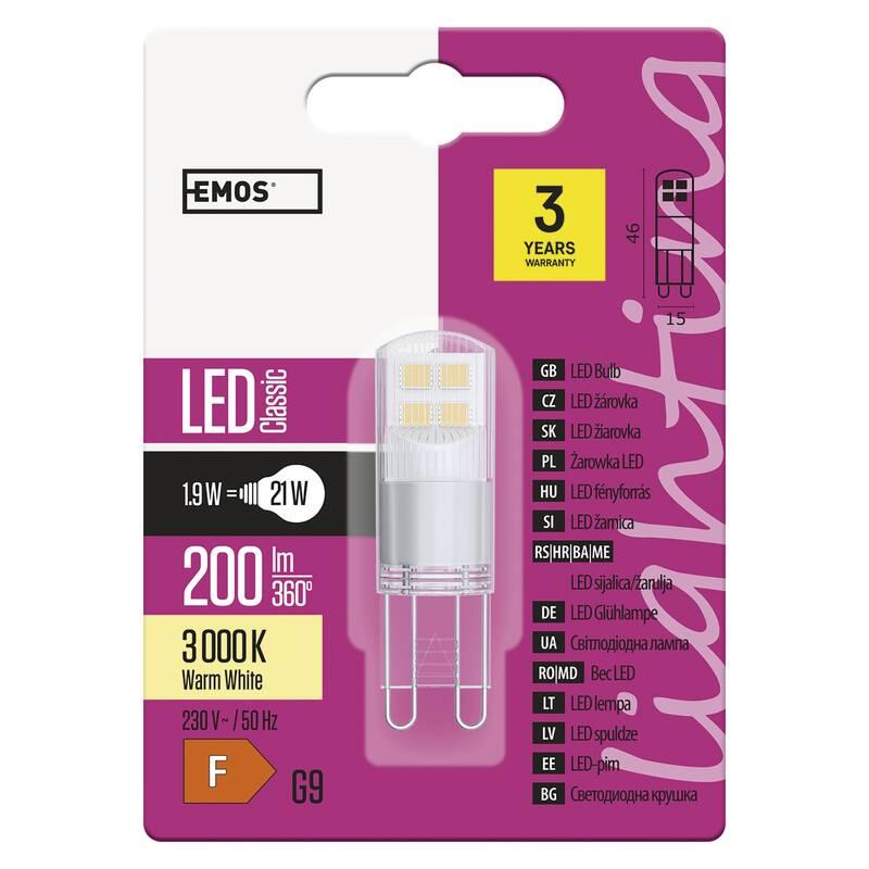 Žárovka LED EMOS Classic JC 1,9W G9 teplá bílá