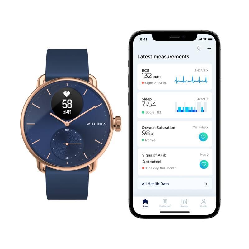 Chytré hodinky Withings Scanwatch 38mm - Rose Gold Blue, Chytré, hodinky, Withings, Scanwatch, 38mm, Rose, Gold, Blue
