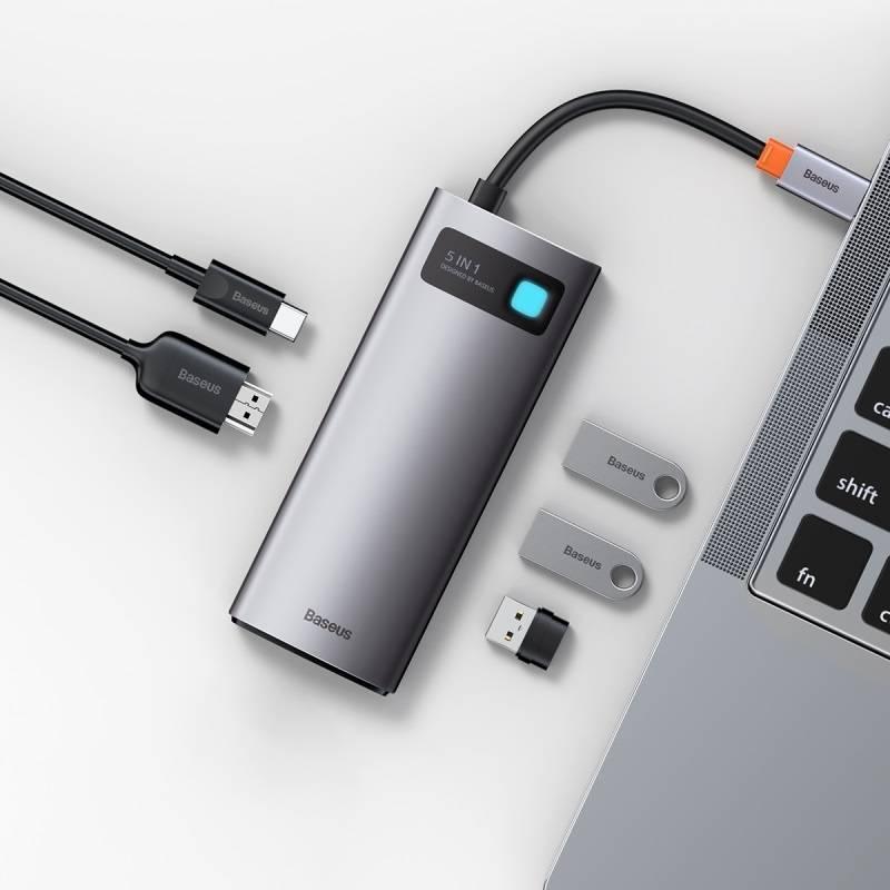 Dokovací stanice Baseus Metal Gleam Series 5v1 HUB USB-C šedé