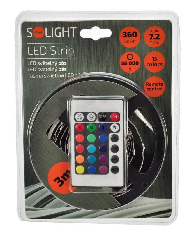 LED pásek Solight RGB, 3m, sada s 12V adaptérem a dálk. ovladačem, 7,2W m, IP20, LED, pásek, Solight, RGB, 3m, sada, s, 12V, adaptérem, a, dálk., ovladačem, 7,2W, m, IP20