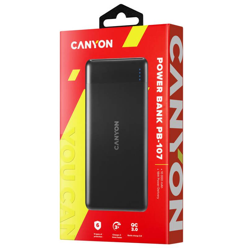 Powerbank Canyon 10000 mAh, QC 3.0, USB-C PD 18W černá