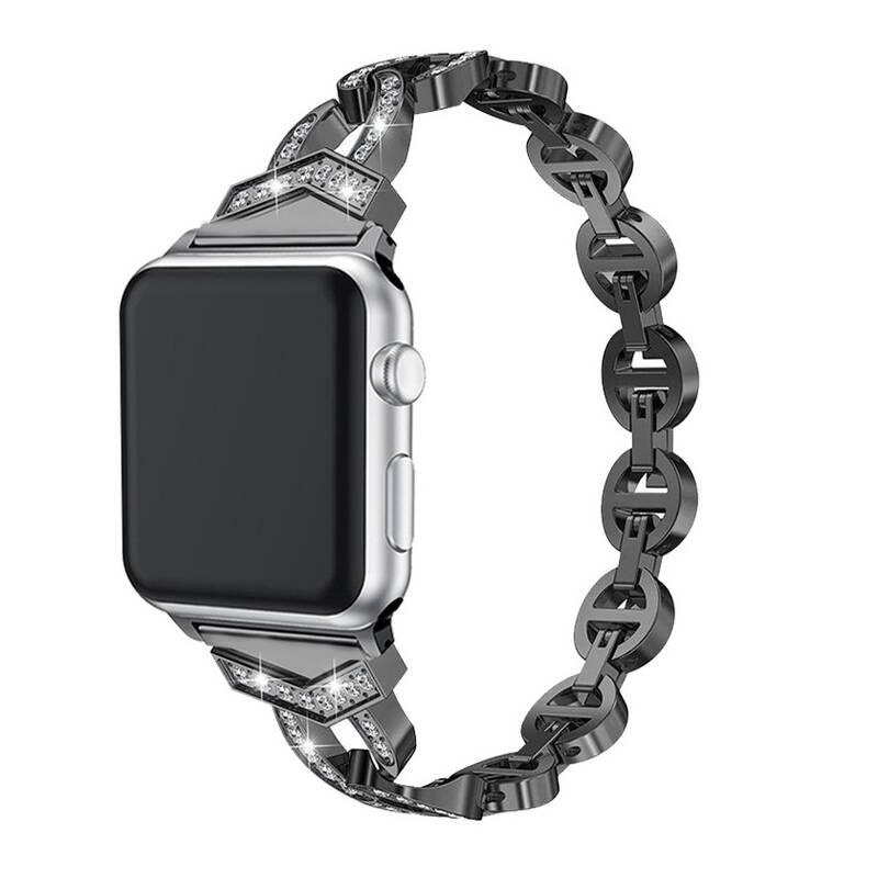 Řemínek WG crystal, kovový, na Apple Watch 42 44 45 49 mm černý