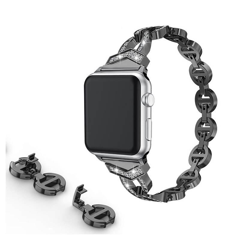 Řemínek WG crystal, kovový, na Apple Watch 42 44 45 49 mm černý