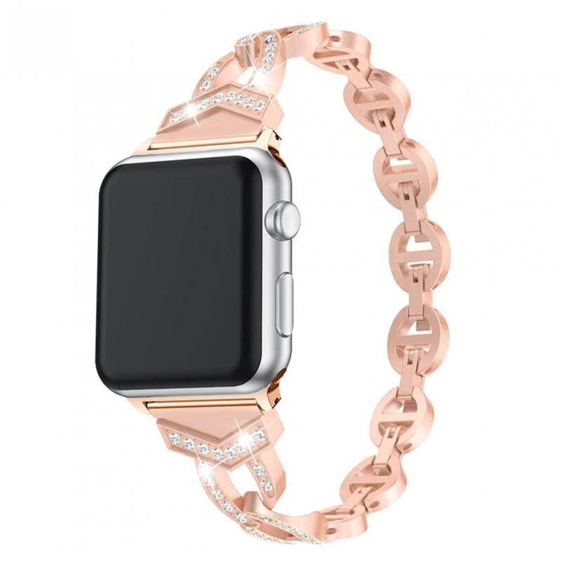 Řemínek WG crystal, kovový, na Apple Watch 42 44 45 49 mm - rose gold