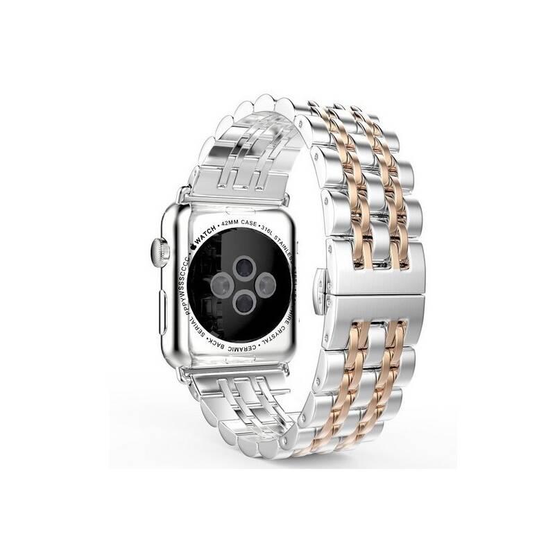 Řemínek WG klasik, kovový, na Apple Watch 42 44 45 49 mm adapter - rose gold