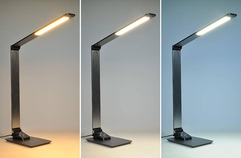 Stolní LED lampička Solight stmívatelná, 10W, indukční nabíjení, změna chromatičnosti, hliník šedá