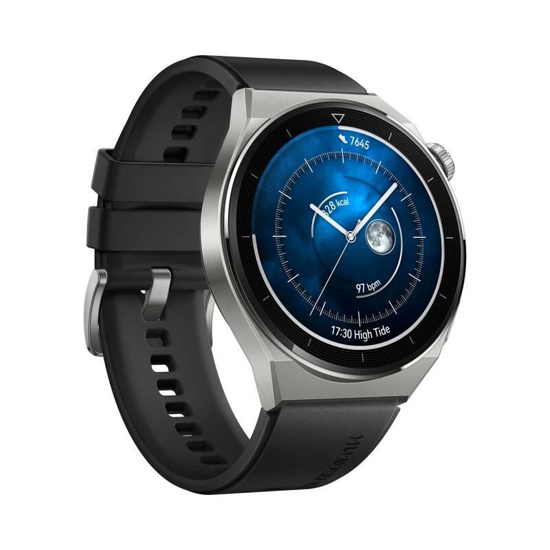 Chytré hodinky Huawei Watch GT3 Pro 46 mm - Light Titanium Case Black Fluoroelastomer Strap