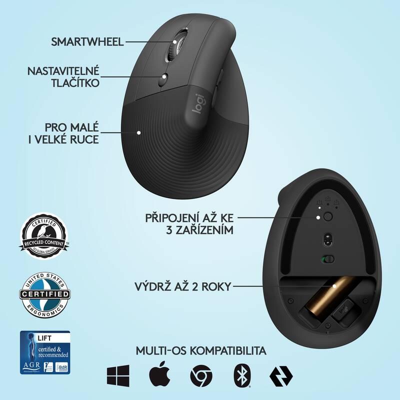 Myš Logitech Lift Left Vertical Ergonomic for Business šedá