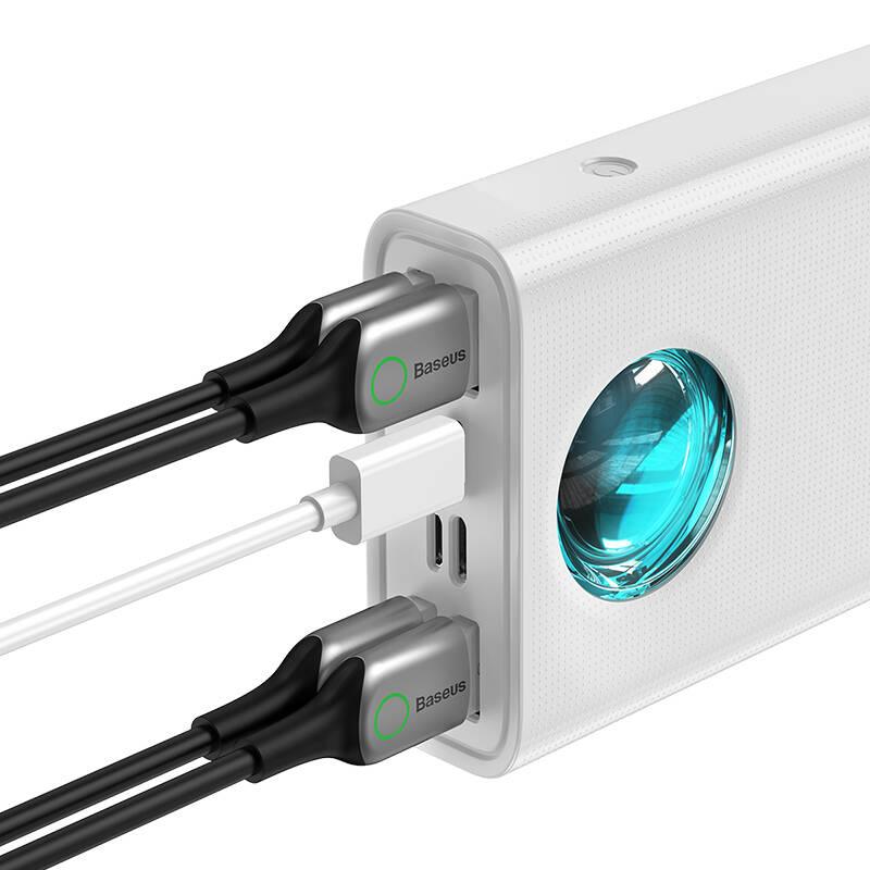Powerbank Baseus Amblight s digitálním displejem QC 30000mAh a kabel USB-C do USB-C 100W 1m bílá