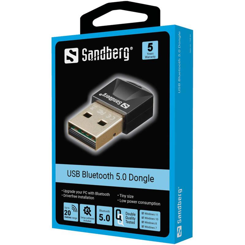 Bluetooth Sandberg USB Bluetooth 5.0 černý, Bluetooth, Sandberg, USB, Bluetooth, 5.0, černý