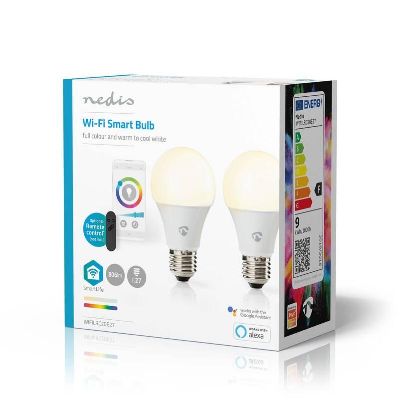 Chytrá žárovka Nedis SmartLife klasik, Wi-Fi, E27, 806 lm, 9 W, RGB Teplá - studená bílá, 2ks