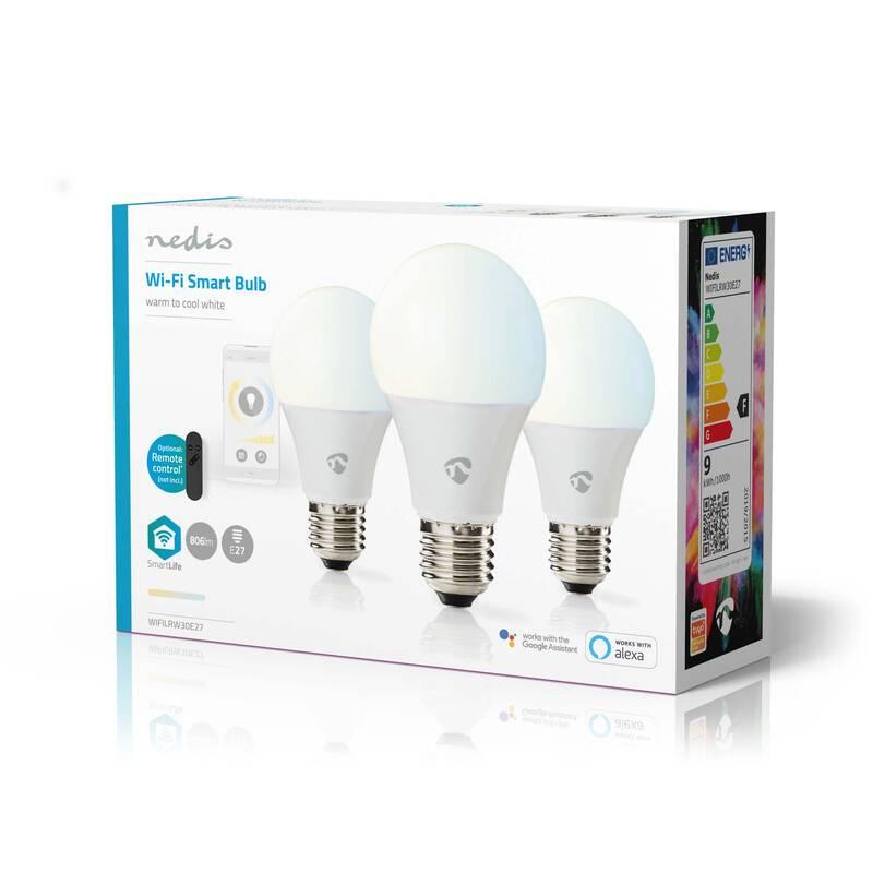 Chytrá žárovka Nedis SmartLife klasik, Wi-Fi, E27, 806 lm, 9 W, Teplá - studená bílá, 3ks