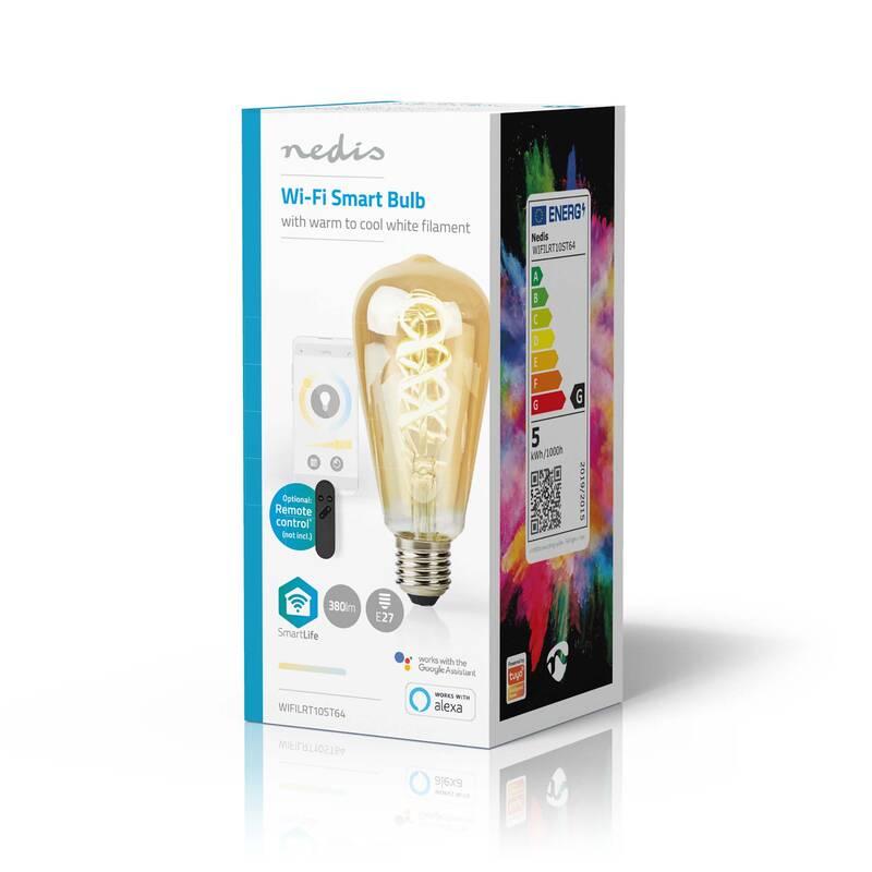 Chytrá žárovka Nedis SmartLife ST64, Wi-Fi, E27, 360 lm, 4.9 W, Teplá - studená bílá