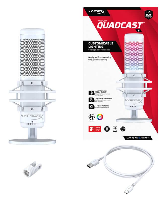 Mikrofon HyperX QuadCast S bílý, Mikrofon, HyperX, QuadCast, S, bílý