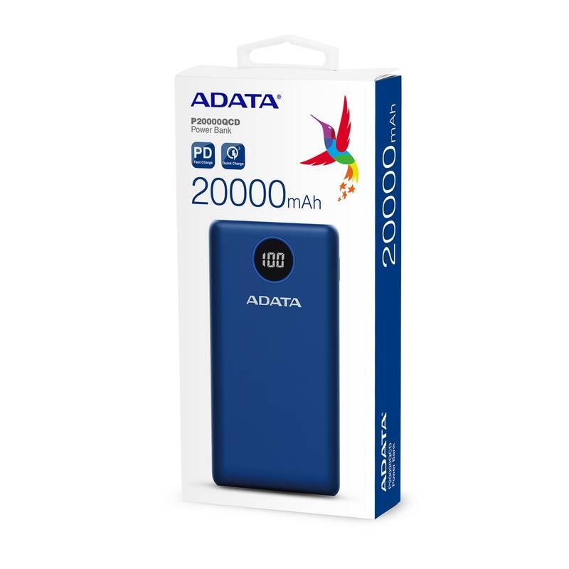 Powerbank ADATA P20000QCD 20000mAh, QC 3.0, PD 3.0 modrá