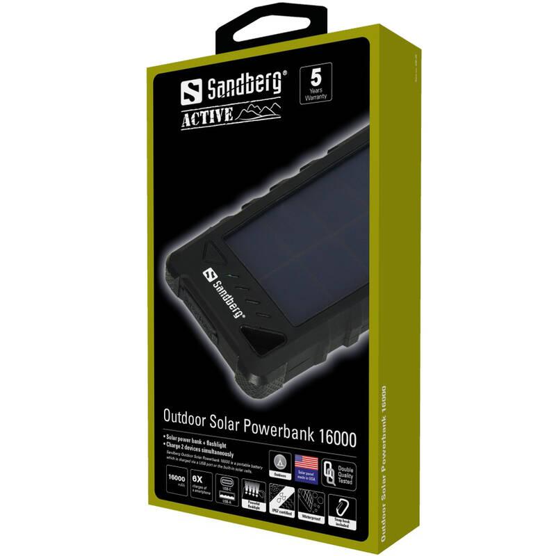 Powerbank Sandberg USB 16000 mAh, Outdoor Solar černá