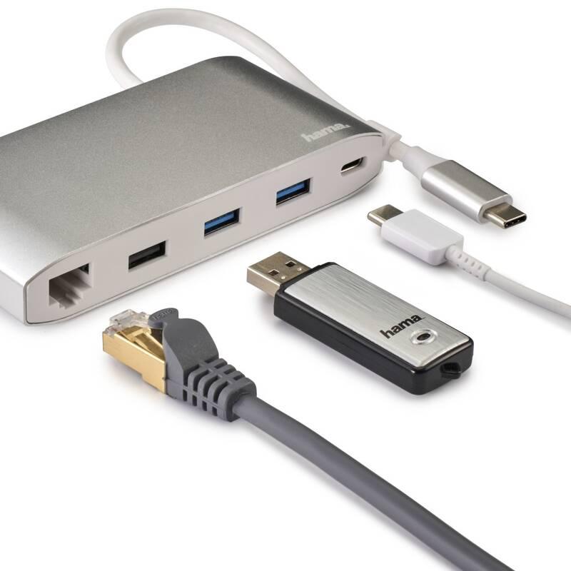 USB Hub Hama Multiport, 8 připojení, 3x USB-A, 2x USB-C, VGA, HDMI, LAN