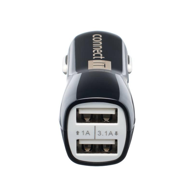 Adaptér do auta Connect IT PREMIUM, 2x USB, 3.1A 1A micro USB kabel 0,25m černý