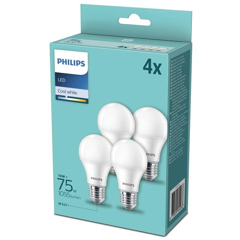 Žárovka LED Philips klasik, 10W, E27, studená bílá, 4ks