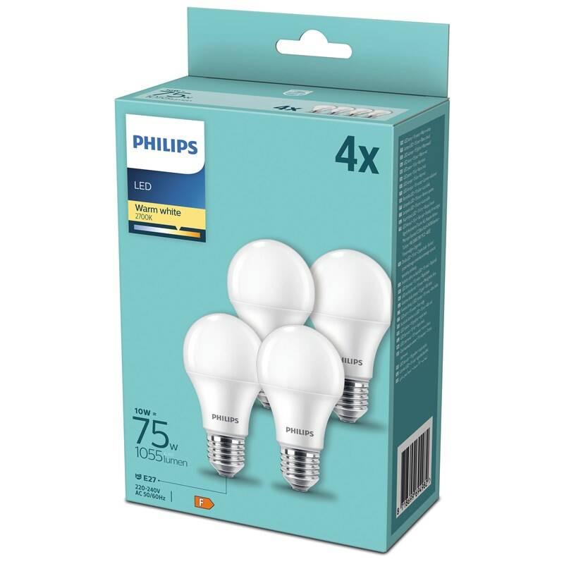Žárovka LED Philips klasik, 10W, E27, teplá bílá, 4ks