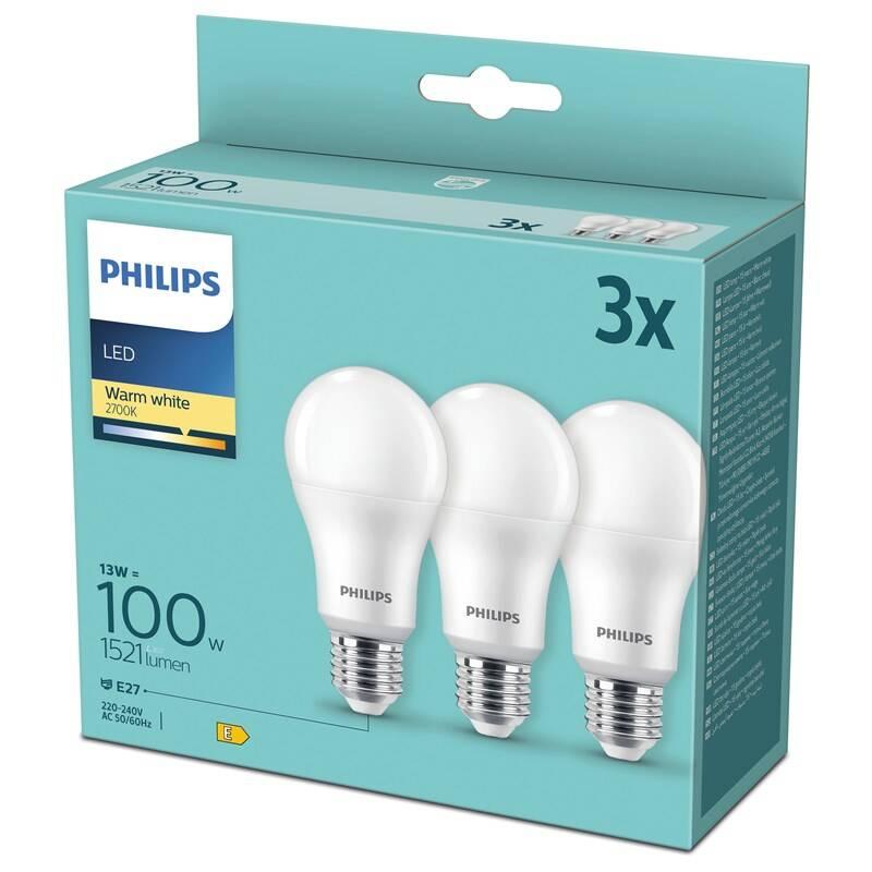 Žárovka LED Philips klasik, 13W, E27, teplá bílá, 3ks