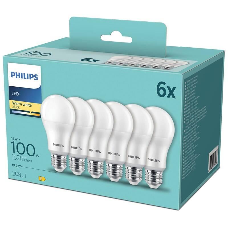 Žárovka LED Philips klasik, 13W, E27, teplá bílá, 6ks