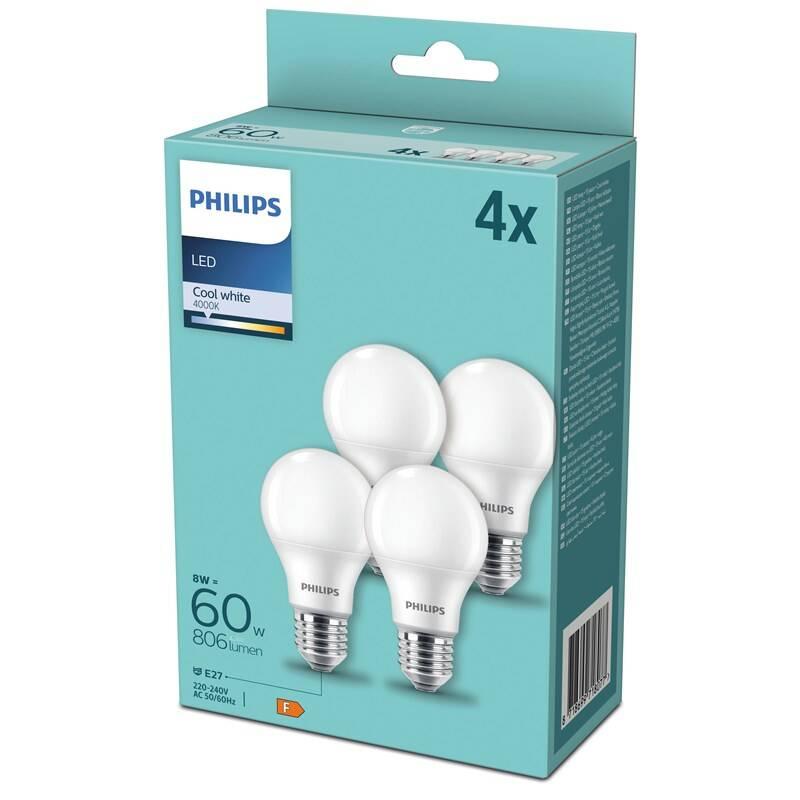 Žárovka LED Philips klasik, 8W, E27, studená bílá, 4ks