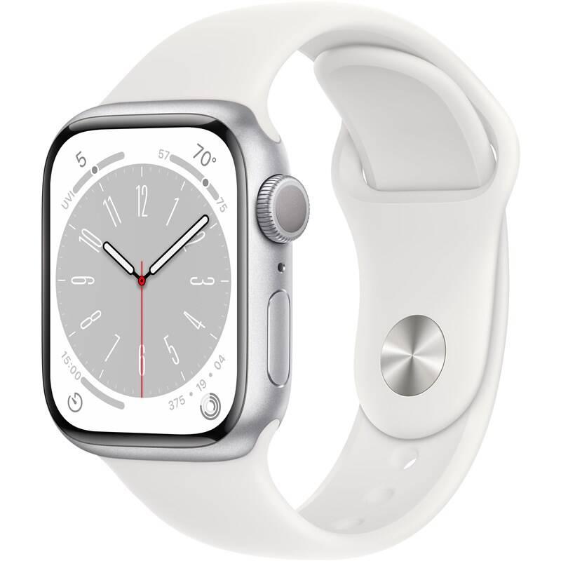 Chytré hodinky Apple Watch Series 8 GPS 45mm pouzdro ze stříbrného hliníku - bílý sportovní řemínek