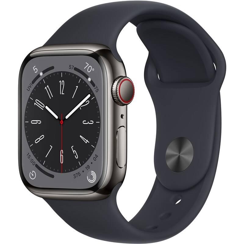 Chytré hodinky Apple Watch Series 8 GPS Cellular 45mm pouzdro z grafitově šedé nerezové oceli - temně inkoustový sportovní řemínek