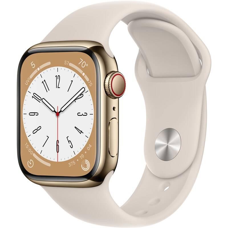 Chytré hodinky Apple Watch Series 8 GPS Cellular 45mm pouzdro ze zlaté nerezové oceli - hvězdně bílý sportovní řemínek